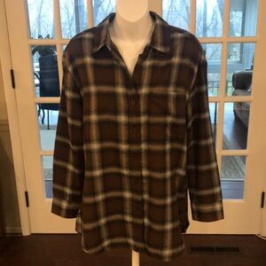 Lola River Isaac Button Front & Back Brown Oversized Flannel Shirt Women's Small